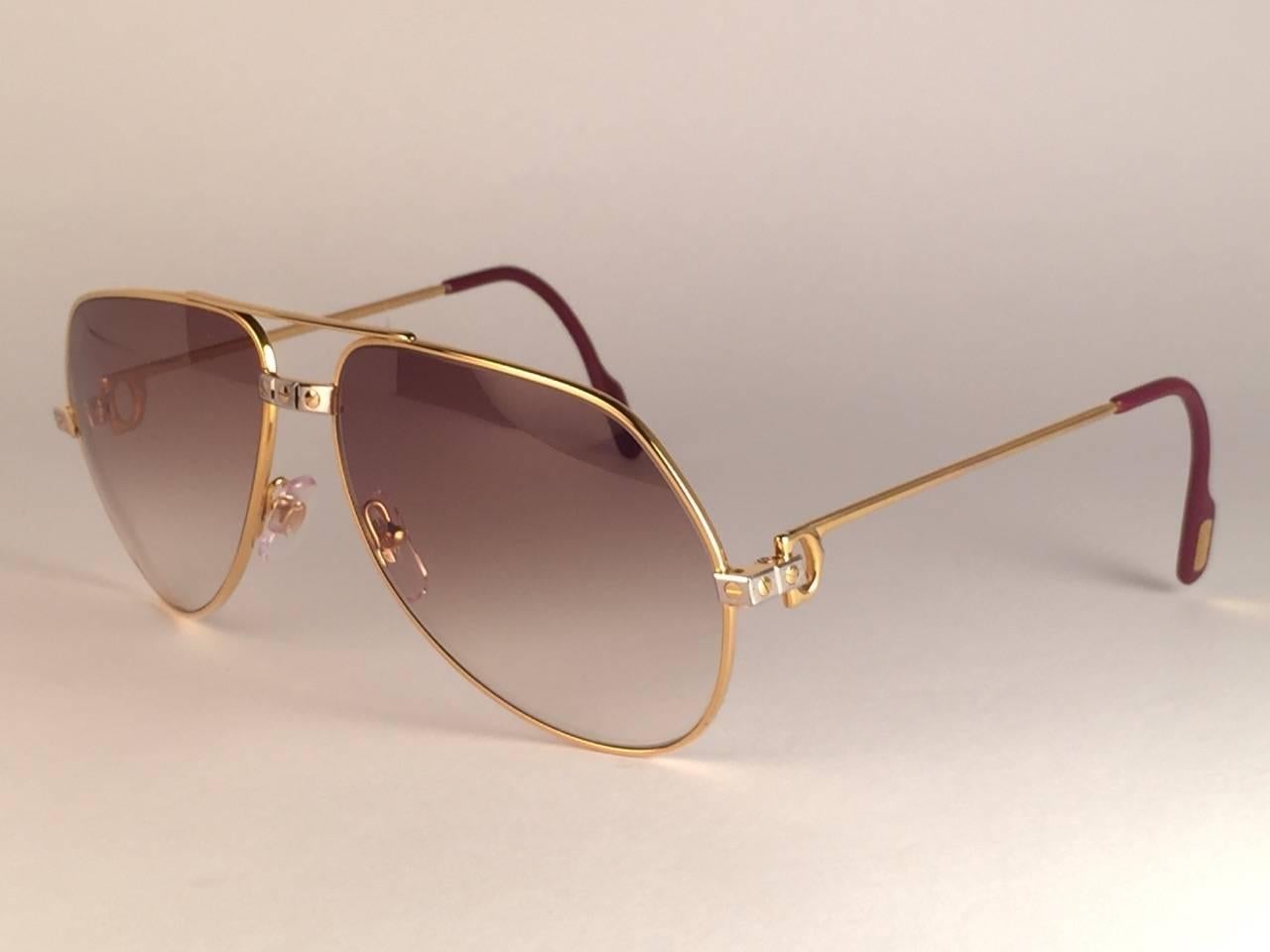 Cartier Santos-Schrauben 1983 62 mm 18K schwere versilberte Sonnenbrille Frankreich für Damen oder Herren im Angebot