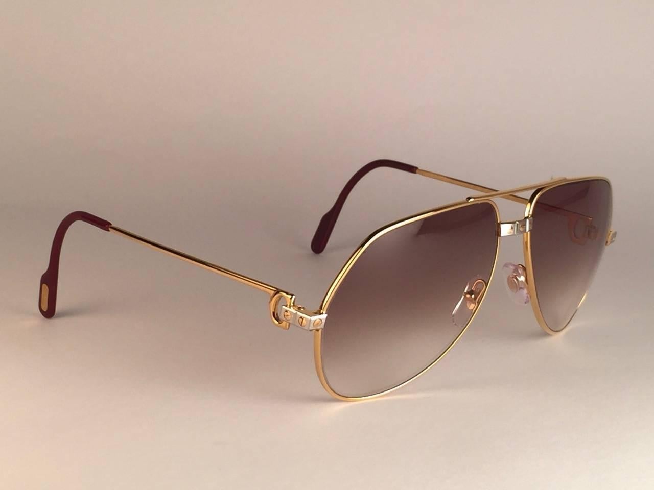 New Cartier Santos Screws 1983 62mm 18K Heavy Plated Sunglasses France For Sale 1