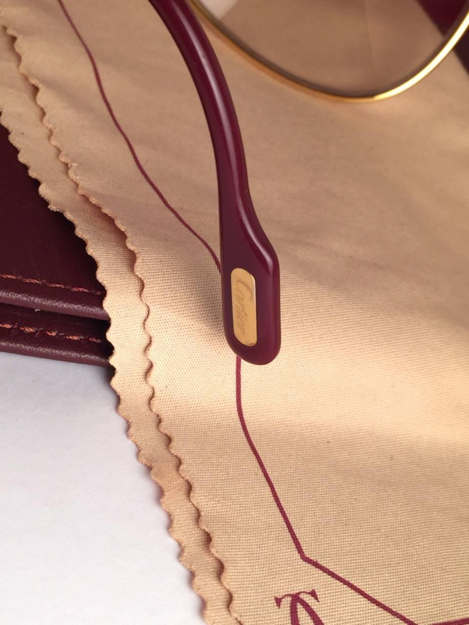 Marrone Nuovo Cartier Santos Viti 1983 62mm 18K placcato pesante Occhiali da sole Francia in vendita