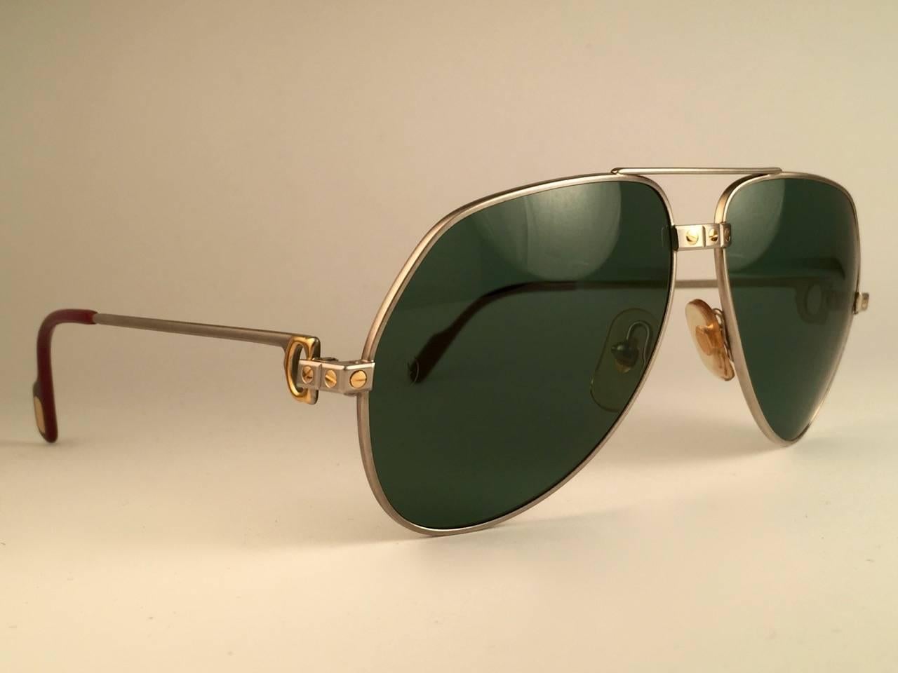 Beige New Cartier Santos Screws Titanium 59Mm Grey Lens Heavy Plated Sunglasses France