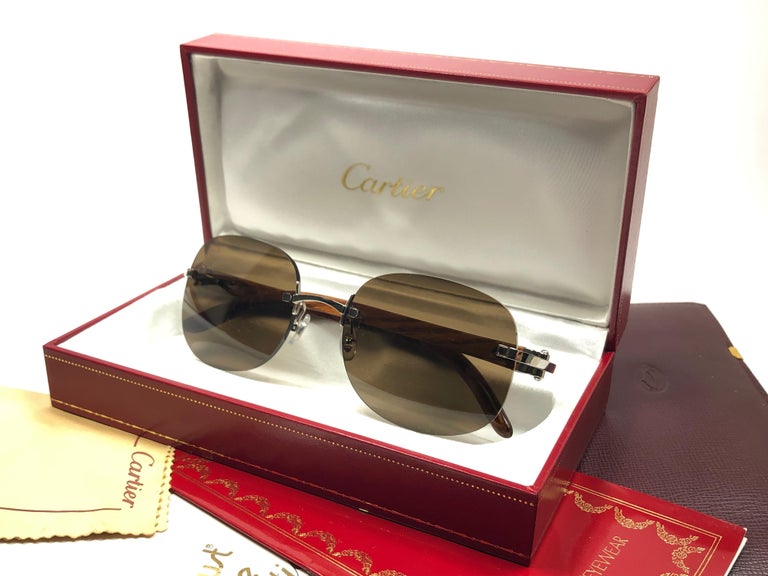 New Cartier Serrano Precious Wood Full Set Brown Lens France Sunglasses ...