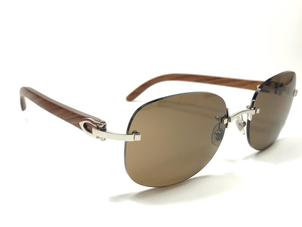 New Cartier Serrano Precious Wood  Full Set Brown Lens France Sunglasses In New Condition In Baleares, Baleares