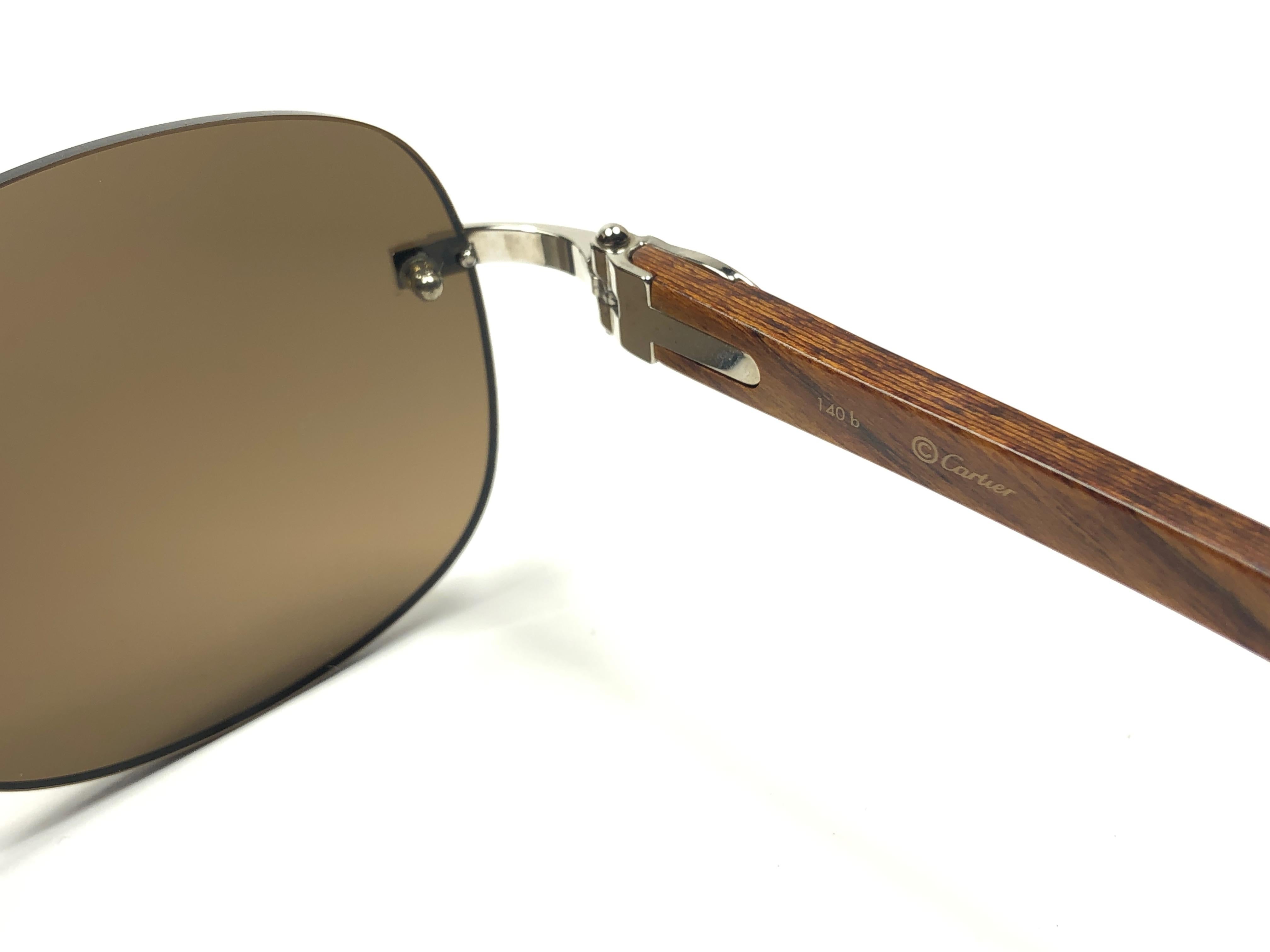 New Cartier Serrano Precious Wood  Full Set Brown Lens France Sunglasses 1