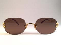 New Cartier Serrano Rimless Gold 55mm Brown Lens France Sunglasses