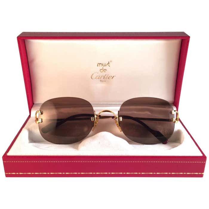 New Cartier Serrano Rimless Gold 55mm Brown Lens France Sunglasses at ...