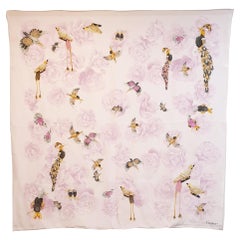 New Cartier silk salmon scarf with Flora & Fauna birds designed