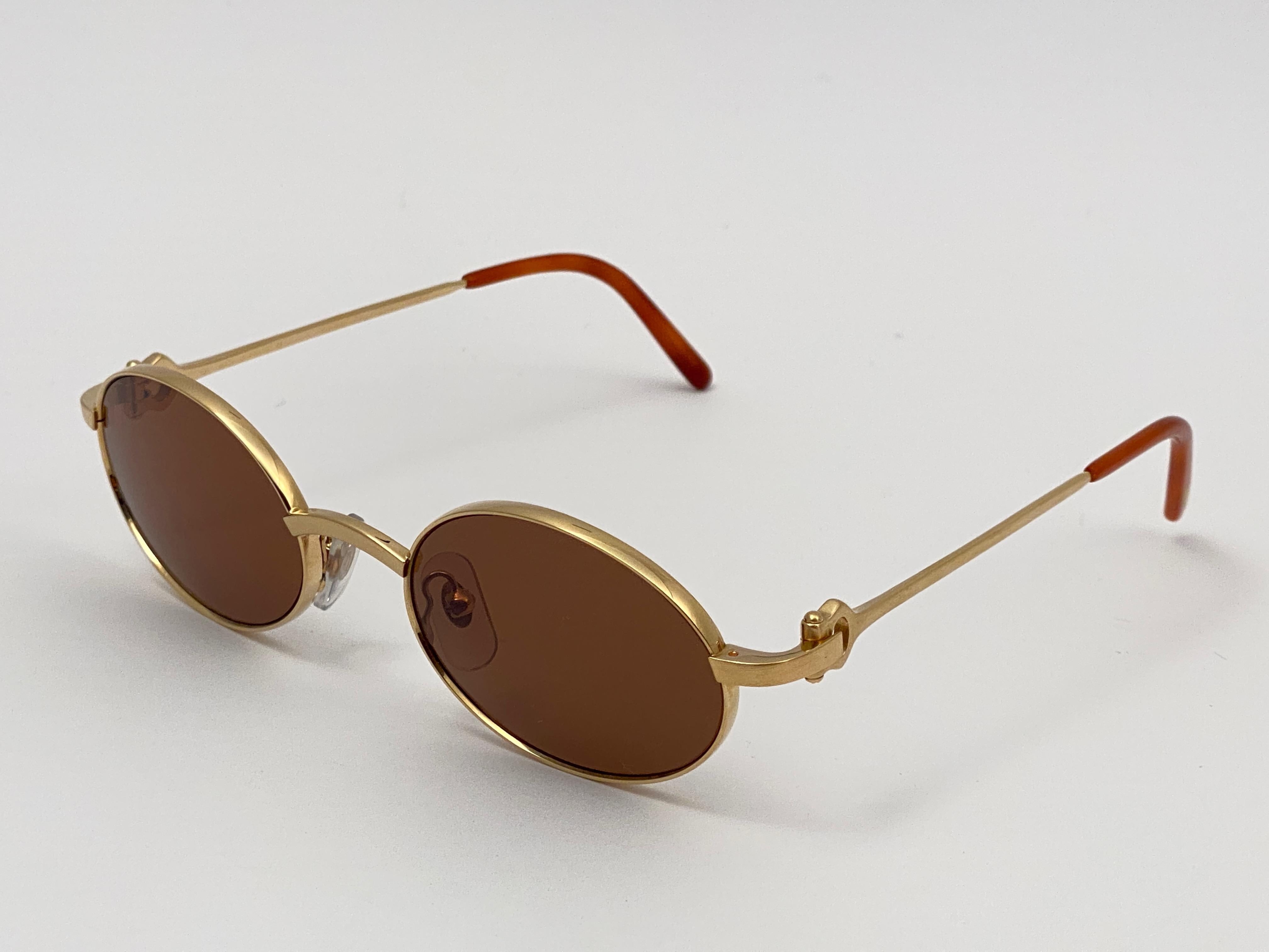  Nouveau Cartier Spider 50mm plaqué or brossé verres bruns Lunettes de soleil France Unisexe 