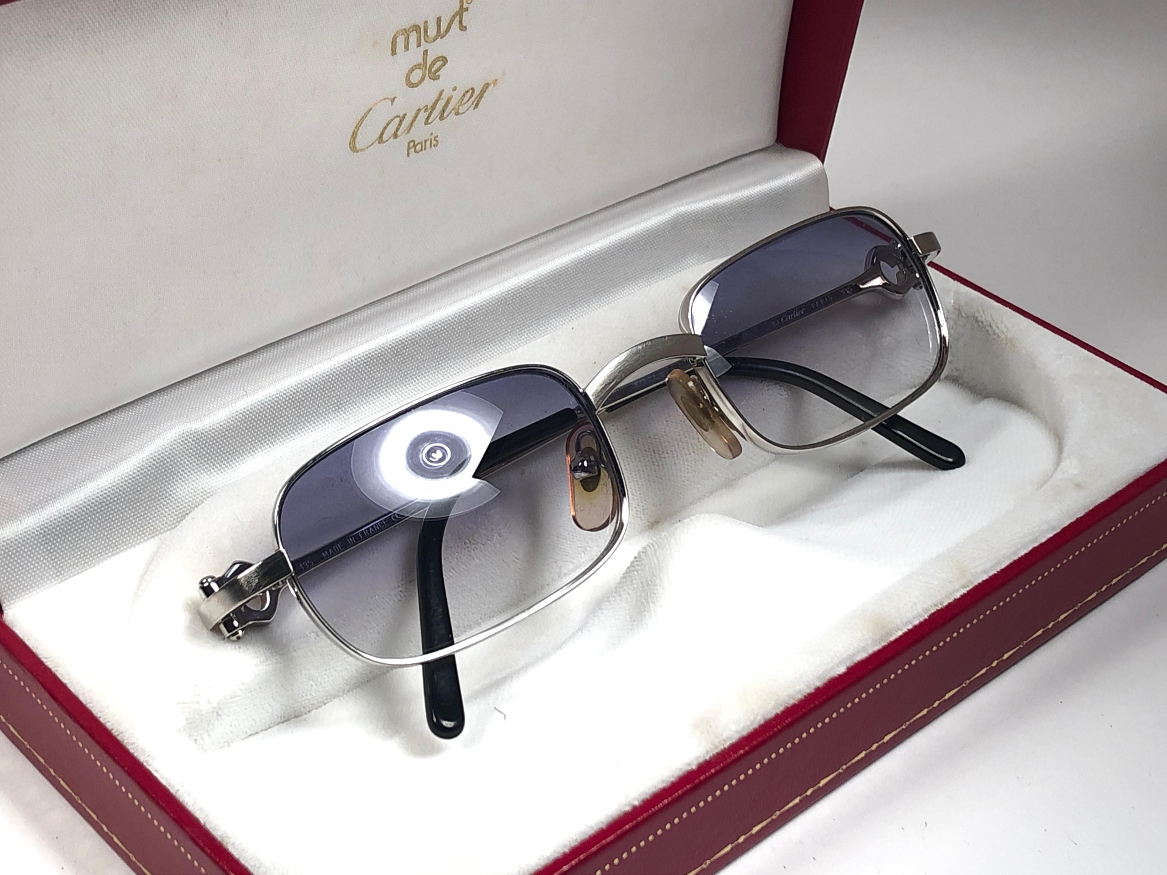 Gray New Cartier Temper 48mm Brushed Platine Plated Sunglasses France