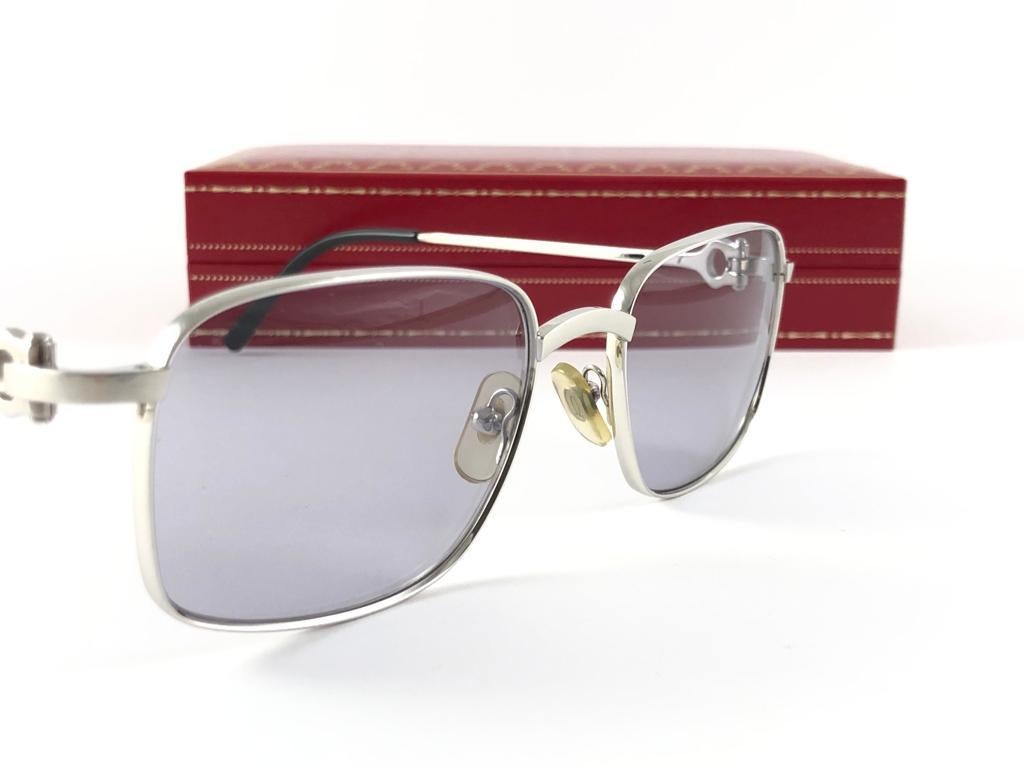 Beige Cartier - Lunettes de soleil Temper 56 mm à monture plate, plaquées gris, brossées, France, état neuf