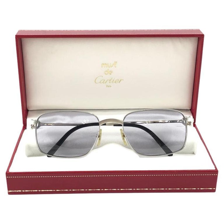 New Cartier Temper 56mm Brushed Platine Plated Grey Lenses Sunglasses  France For Sale at 1stDibs | cartier classic glasses, cartier serial number  check glasses