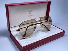 New Cartier Vendome Gold 59Mm Light Brown Lens Heavy Plated Sunglasses France