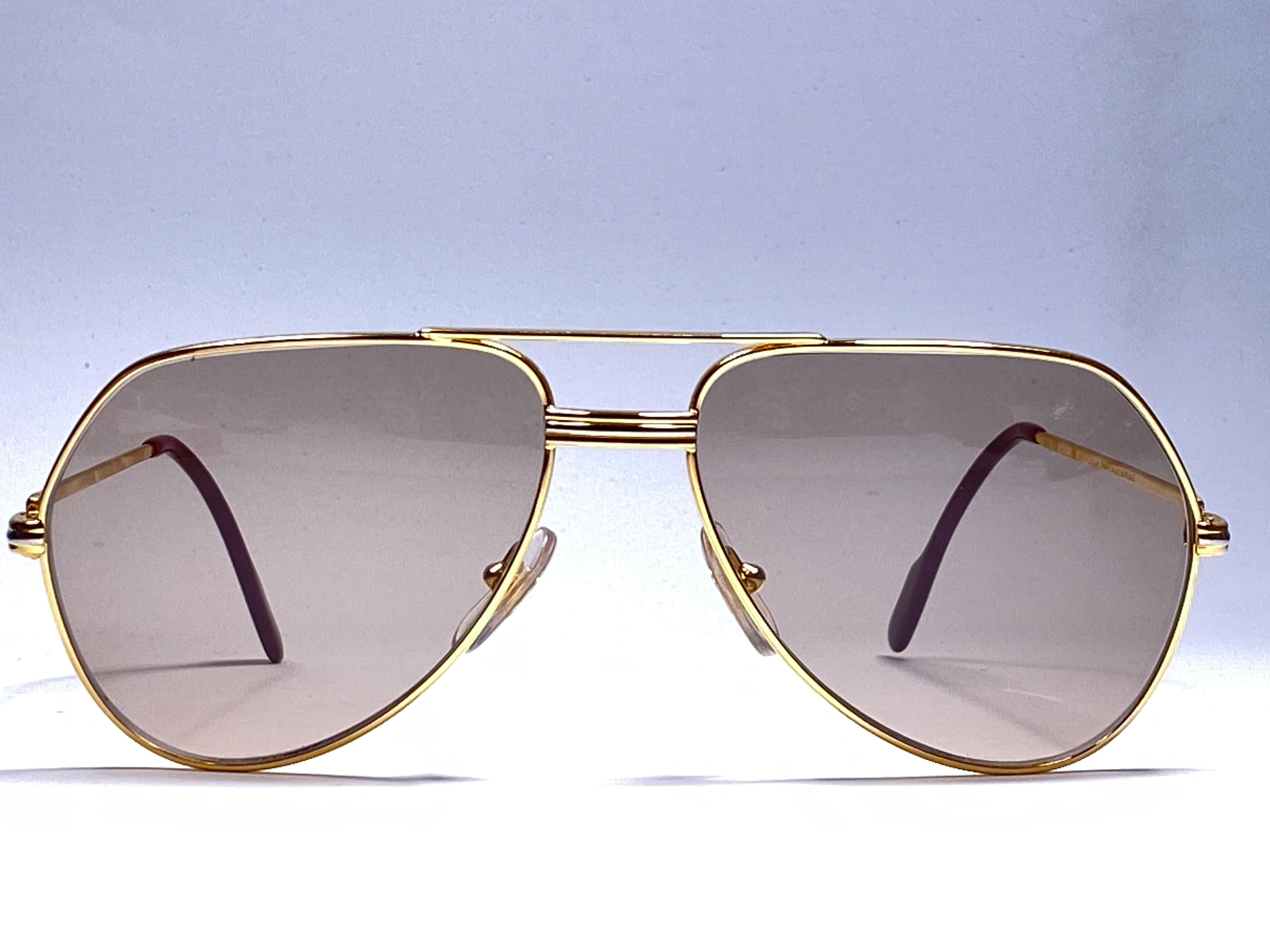 New Cartier Vendome Gold 59Mm Light Brown Lens Heavy Plated Sunglasses France In New Condition In Baleares, Baleares