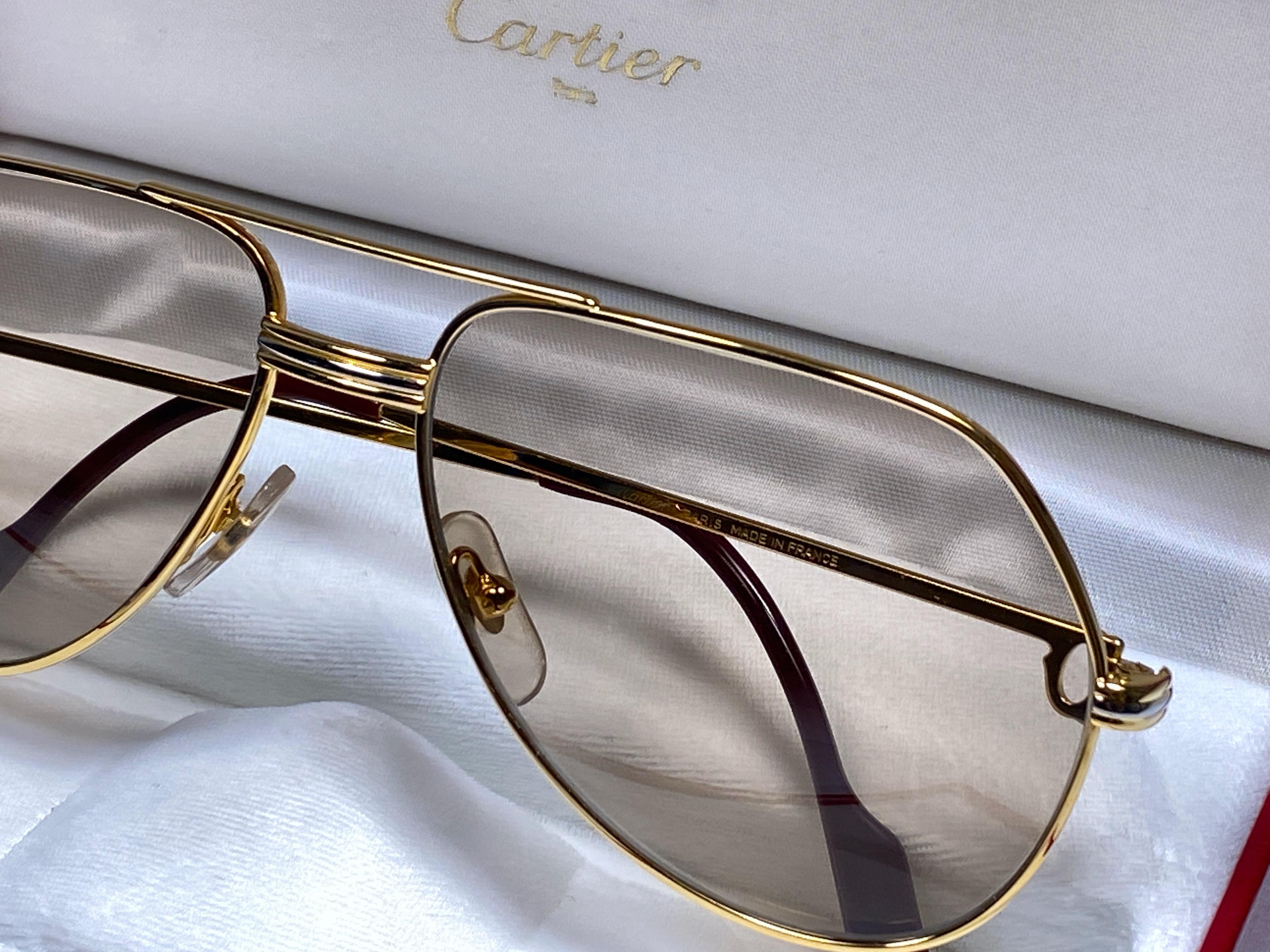 Women's or Men's New Cartier Vendome Gold 59Mm Light Brown Lens Heavy Plated Sunglasses France For Sale
