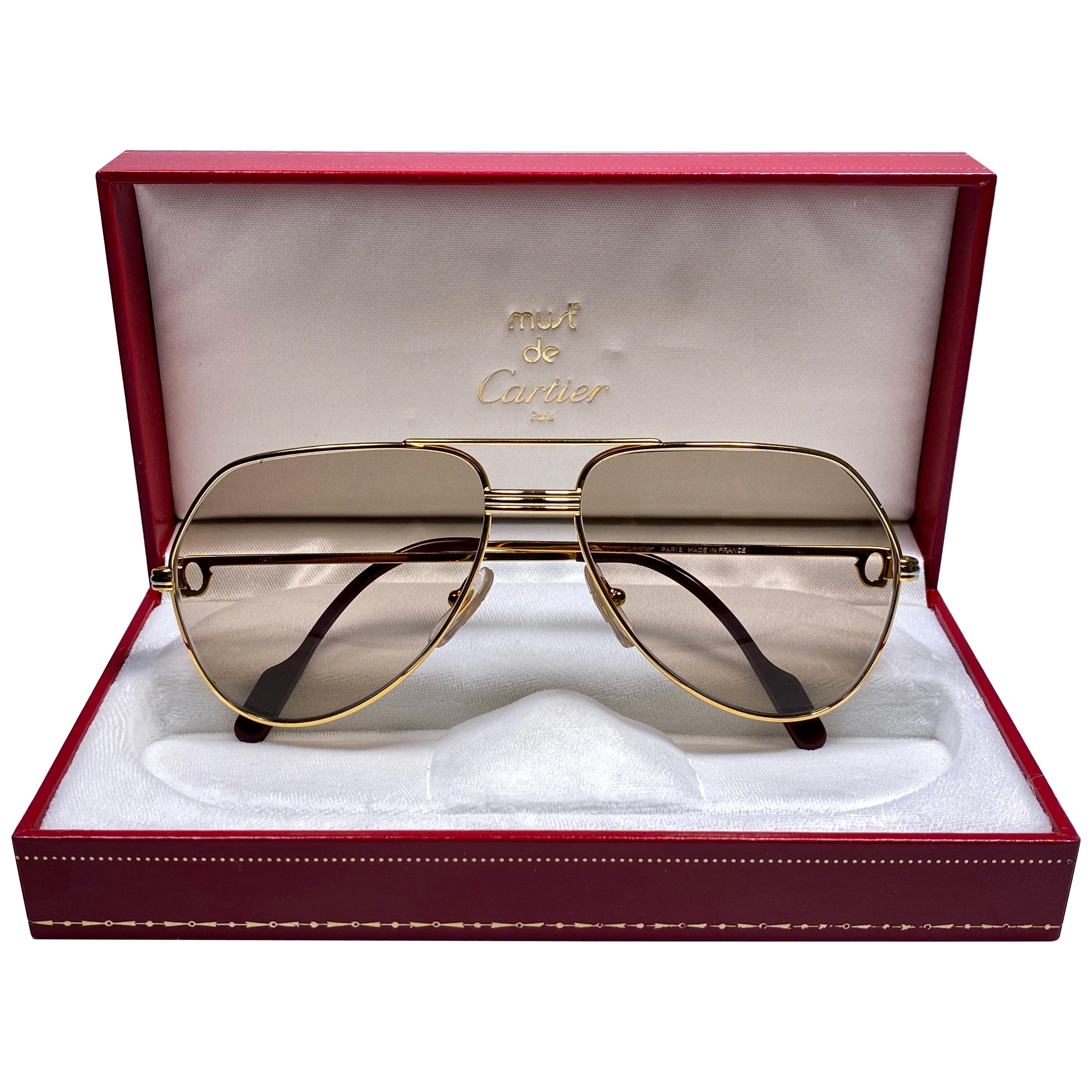 New Cartier Vendome Gold 59Mm Light Brown Lens Heavy Plated Sunglasses France For Sale