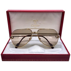Nuovo Cartier Vendome Oro 59Mm Lente Marrone Chiaro Occhiali da sole placcati Francia