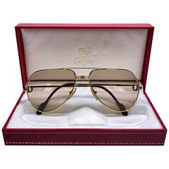 Retro New Cartier Vendome Gold 59Mm Light Brown Lens Heavy Plated Sunglasses France