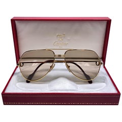 Nouveau Cartier Vendome Gold 59Mm Light Brown Lens Heavy Plated Lunettes de soleil France