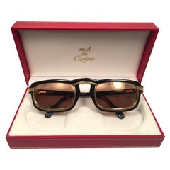 Vintage New Cartier Vertigo Gold and Black 54MM Sunglasses France, 1991