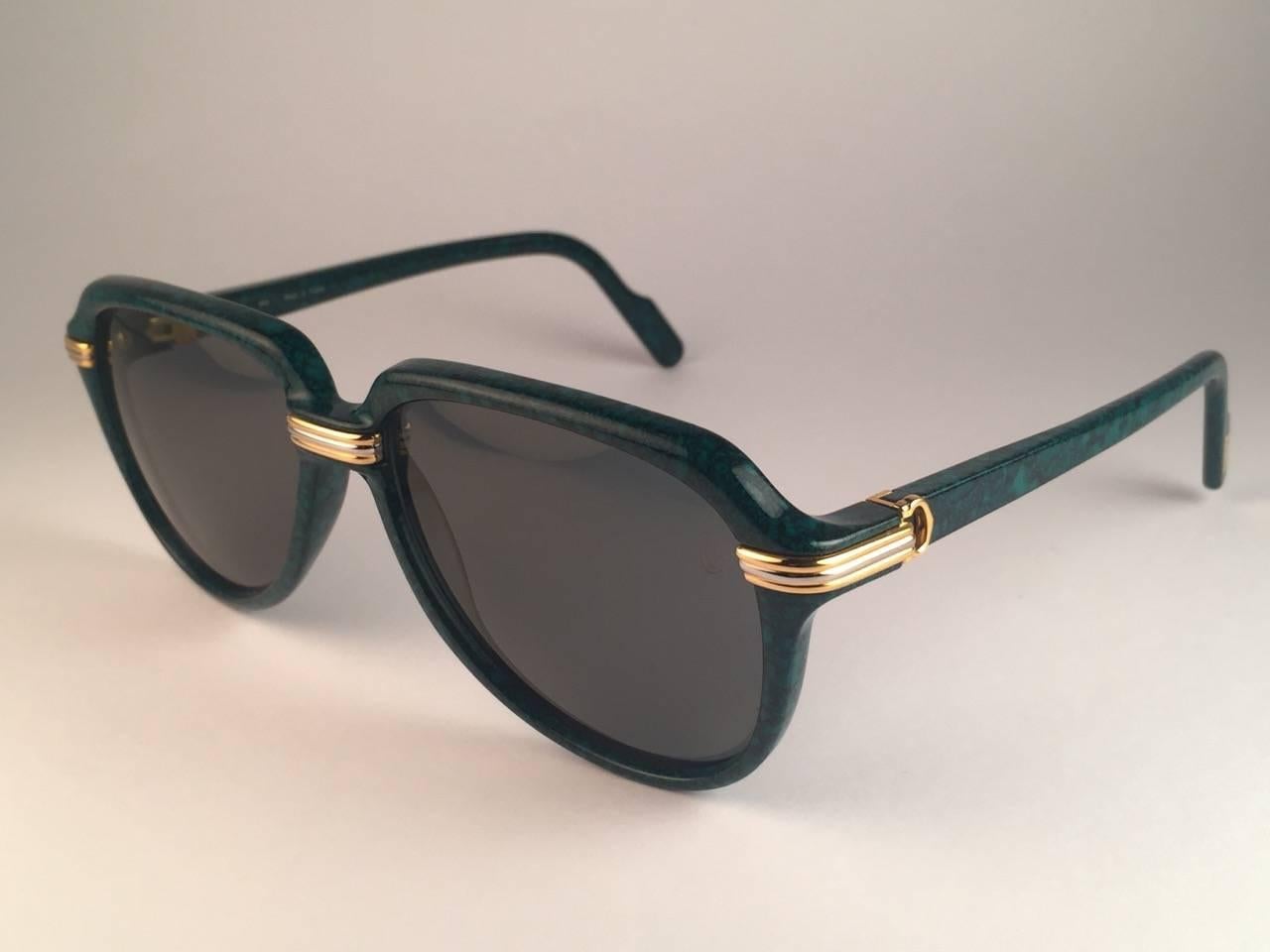 Pink New Cartier Vitesse Marbled Green 58MM 18K Gold Plated Sunglasses France 