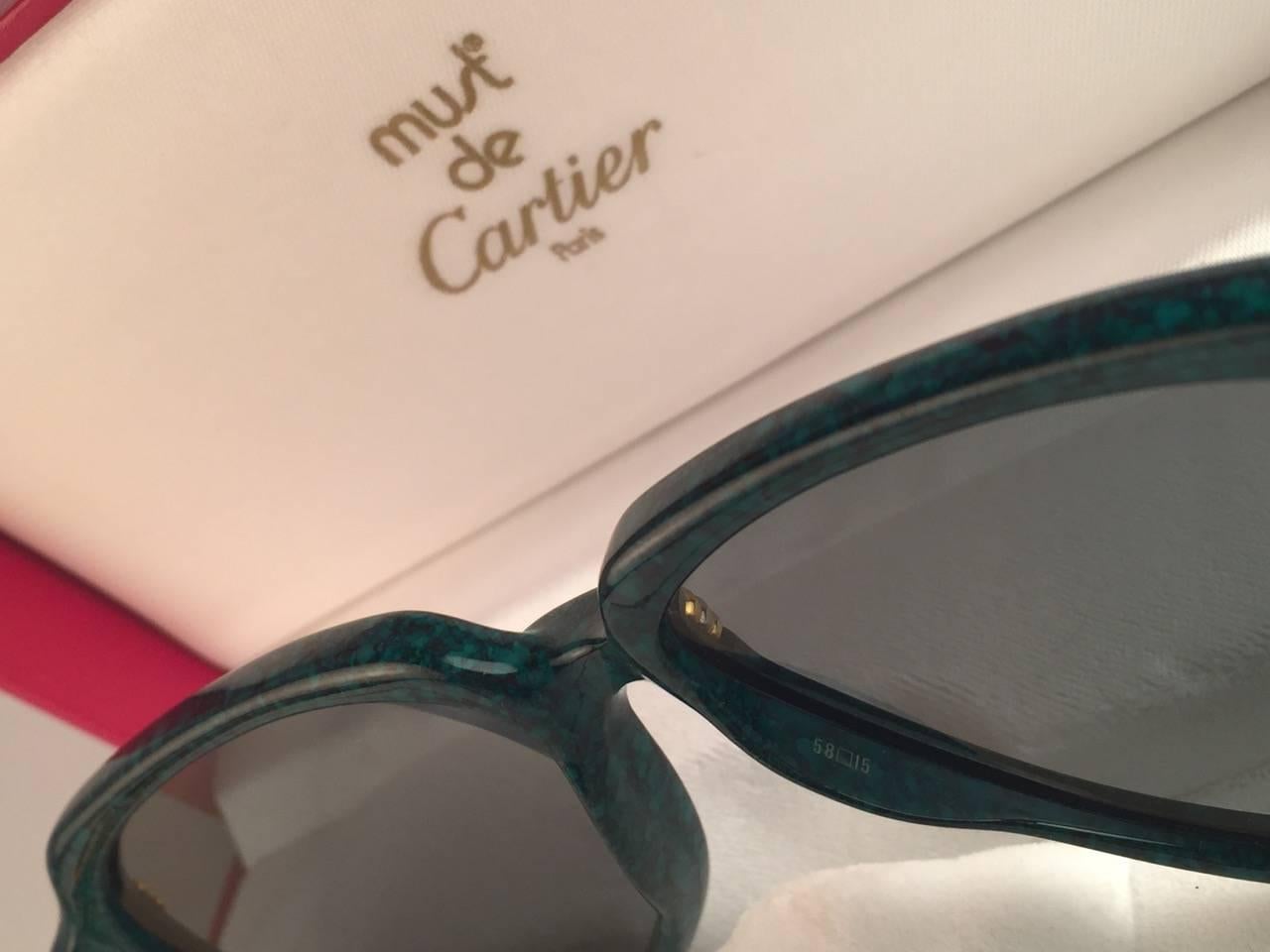 Women's or Men's New Cartier Vitesse Marbled Green 58MM 18K Gold Plated Sunglasses France 