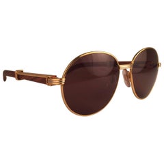 New Cartier Wood Bagatelle Round Gold & Precious Palisander 52[]18mm Sunglasses