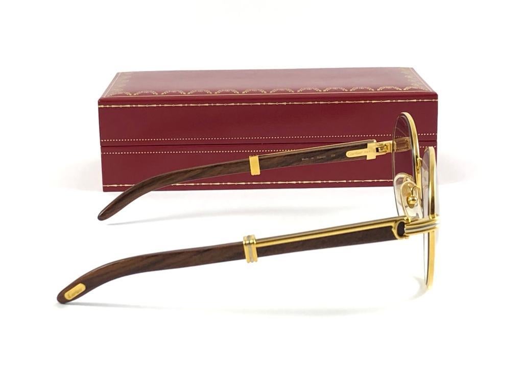 Neu Cartier Wood Bagatelle Runde Gold & Edelholz 55mm Brown Linse im Angebot 5