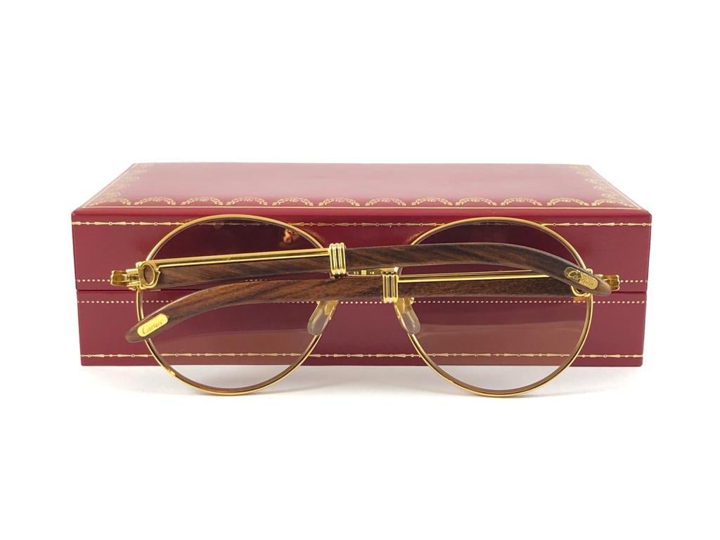 Neu Cartier Wood Bagatelle Runde Gold & Edelholz 55mm Brown Linse im Angebot 6