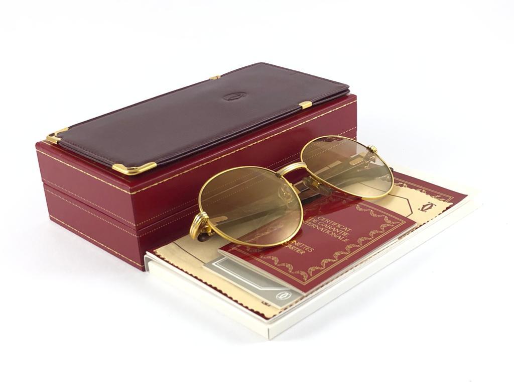 Nuevo Cartier Wood Bagatelle Redondo Oro y Madera Preciosa 55mm Lente Marrón 8