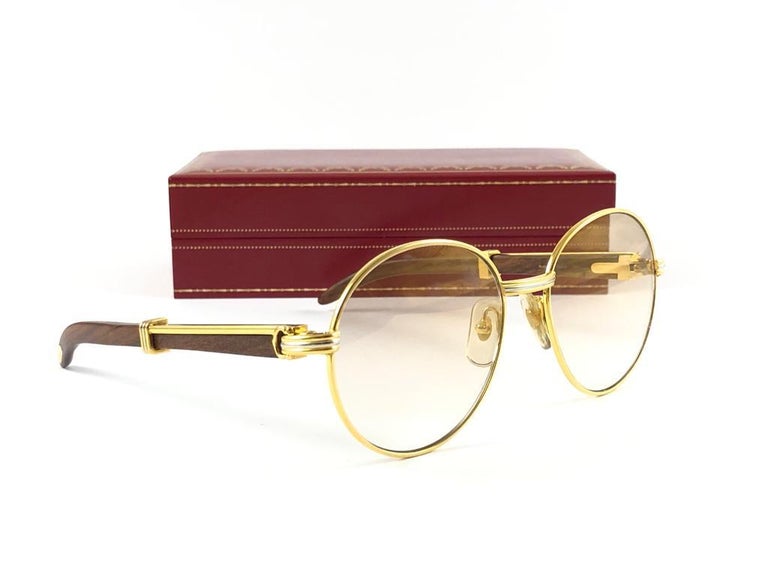 New Cartier Wood Bagatelle Round Gold and Precious Wood 55mm Brown Lens For  Sale at 1stDibs