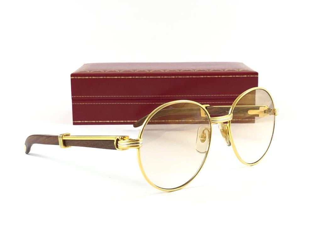 Neu Cartier Wood Bagatelle Runde Gold & Edelholz 55mm Brown Linse für Damen oder Herren im Angebot