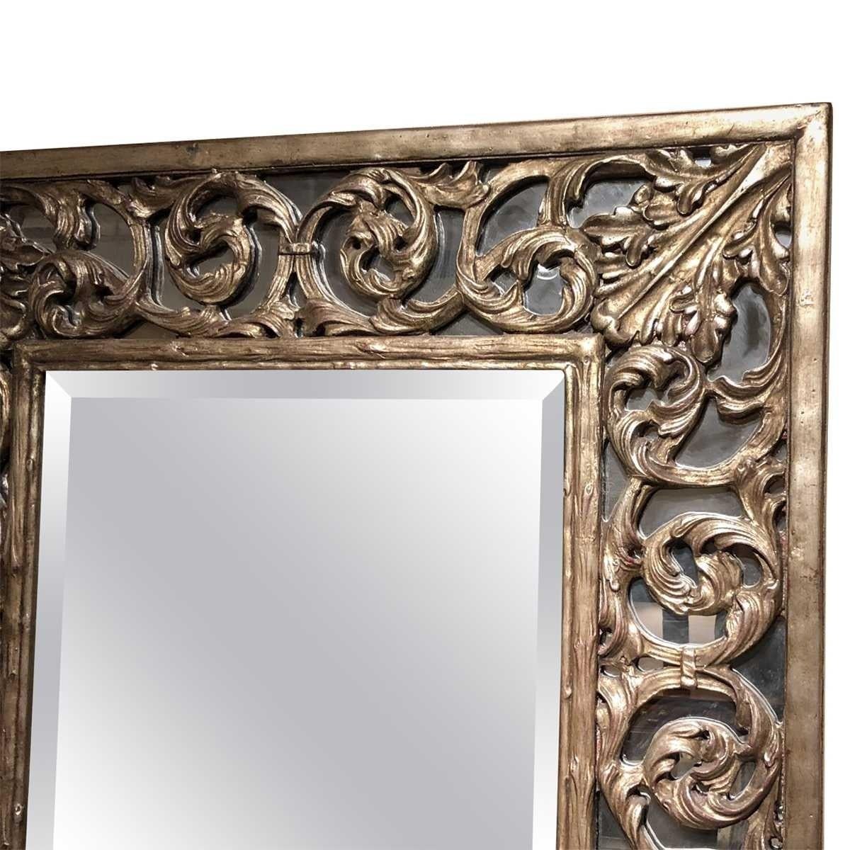 Hand-Carved New Carved Frame Square Mirror with Transitional Champaign Finish & Bevel Glass For Sale