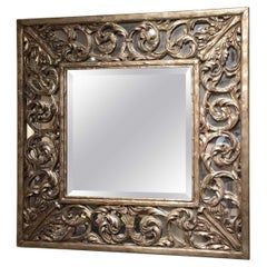 New Carved Frame Square Mirror with Transitional Champaign Finish & Bevel Glass