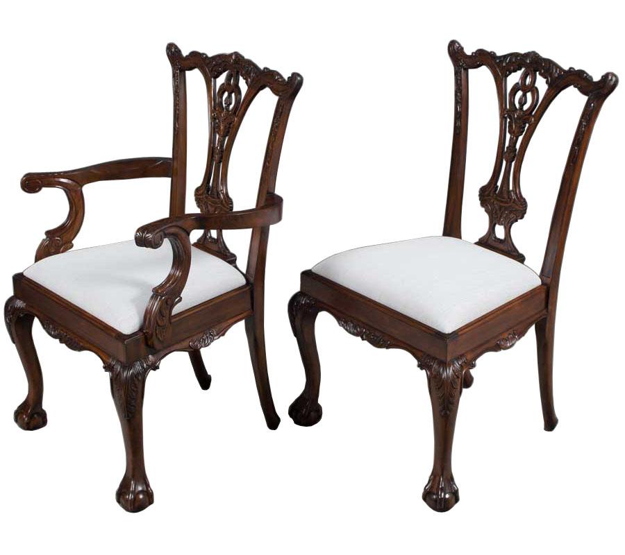 Chippendale New Carved Solid Mahogany Ball and Claw Foot Set of Ten Dining Room Chairs For Sale