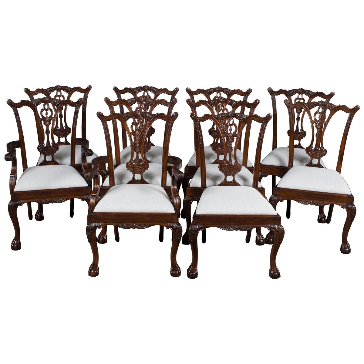 New Carved Solid Mahogany Ball and Claw Foot Set of Ten Dining Room Chairs For Sale