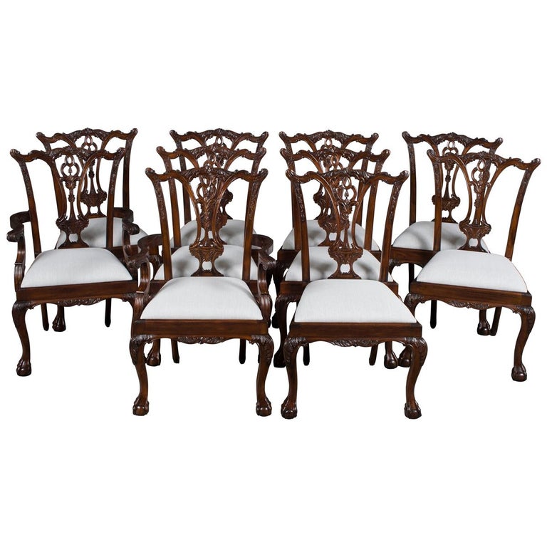 New Carved Solid Mahogany Ball and Claw Foot Set of Ten Dining Room ...