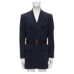 new CARVEN navy cotton double breasted belted longline coat IT48 M