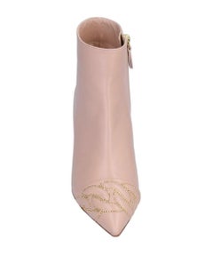 New Casadei Nude Leather Gold Tone Studded Ankle Boots Booties It 40 - US 10