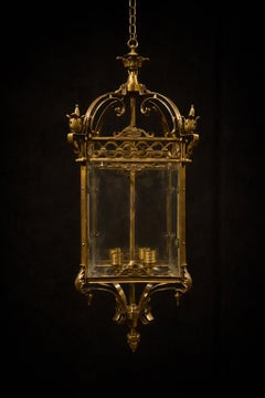New Cast Bronze Hall Lantern, Louis XV Style, Pierced Gallery, Four-Light