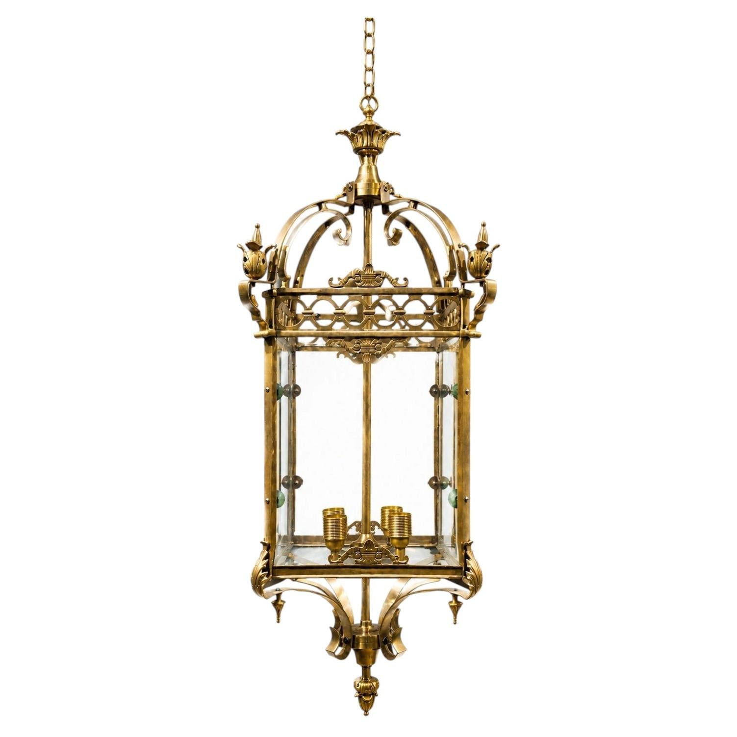 New Cast Bronze Hall Lantern, Louis XV Style, Pierced Gallery, Four-Light