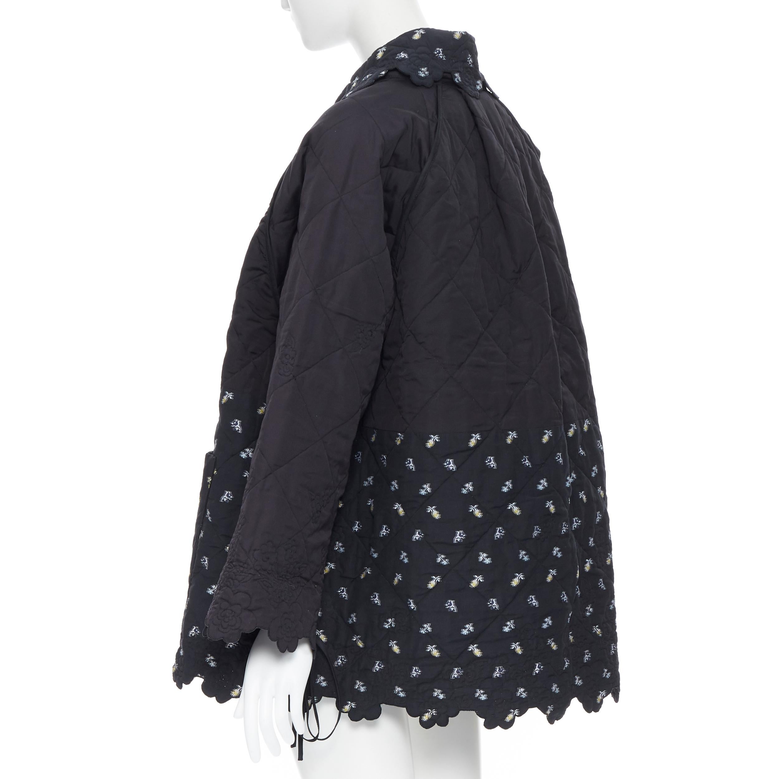 new CECILIE BAHNSEN Ana quilted patchwork black floral oversized cocoon coat UK6 In New Condition In Hong Kong, NT