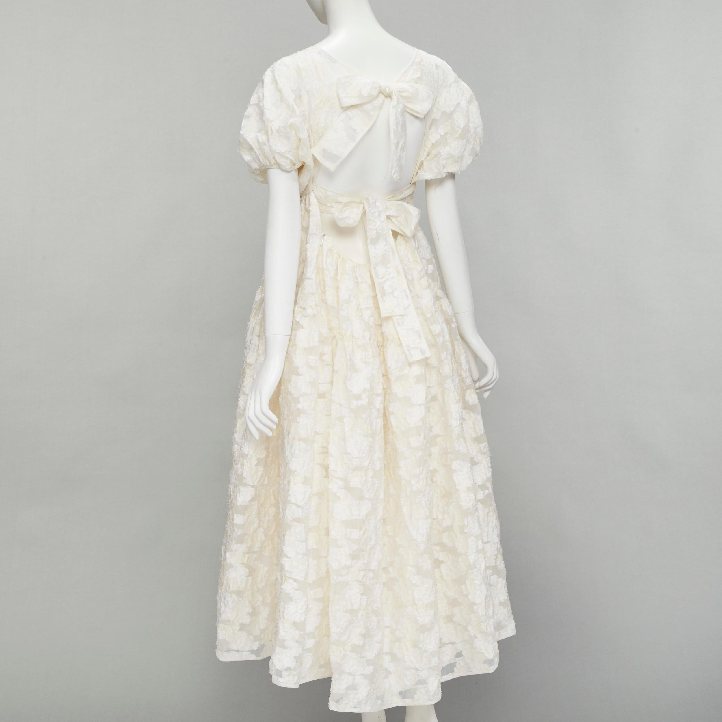 new CECILIE BAHNSEN white floral fil-coupe organza flared bridal dress UK6 XS In New Condition In Hong Kong, NT