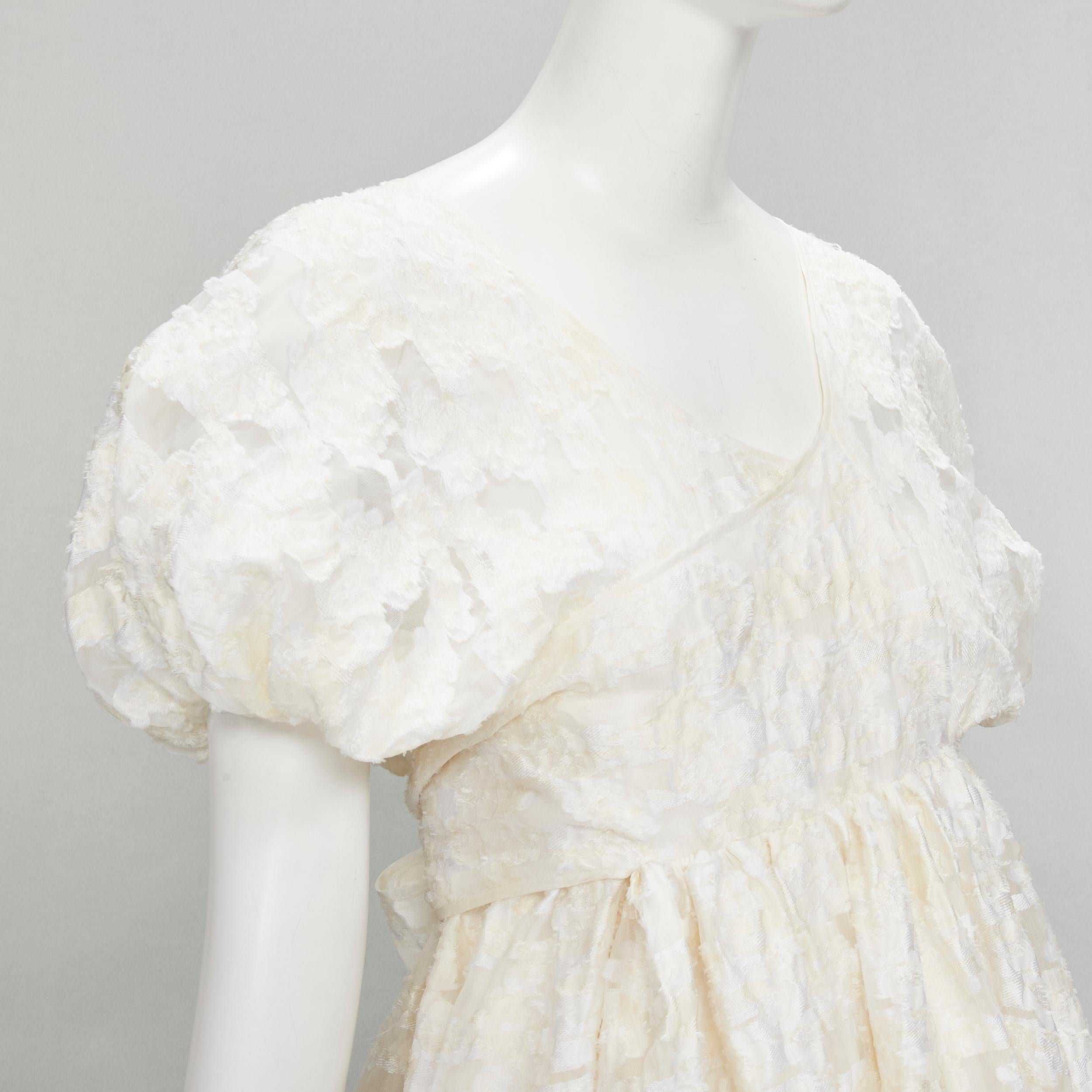 Women's new CECILIE BAHNSEN white floral fil-coupe organza flared bridal dress UK6 XS