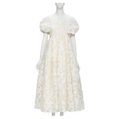 CECILIE BAHNSEN Weißes, ausgestelltes Brautkleid aus geblümtem Filz mit ausgestelltem Saum UK6 XS