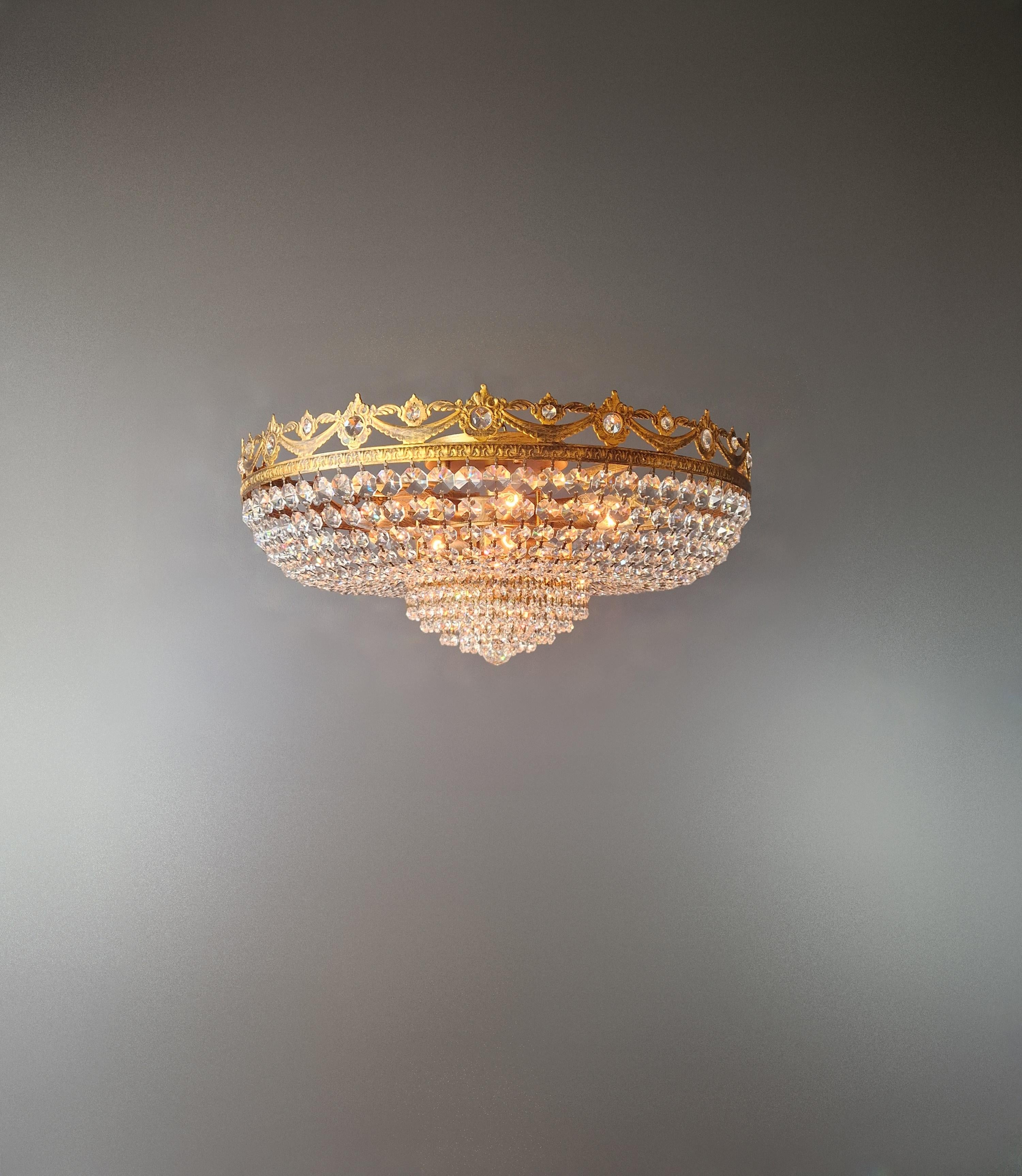 German New Ceiling Light Antique Look Chandelier Plafonnier Crystals Art Deco For Sale