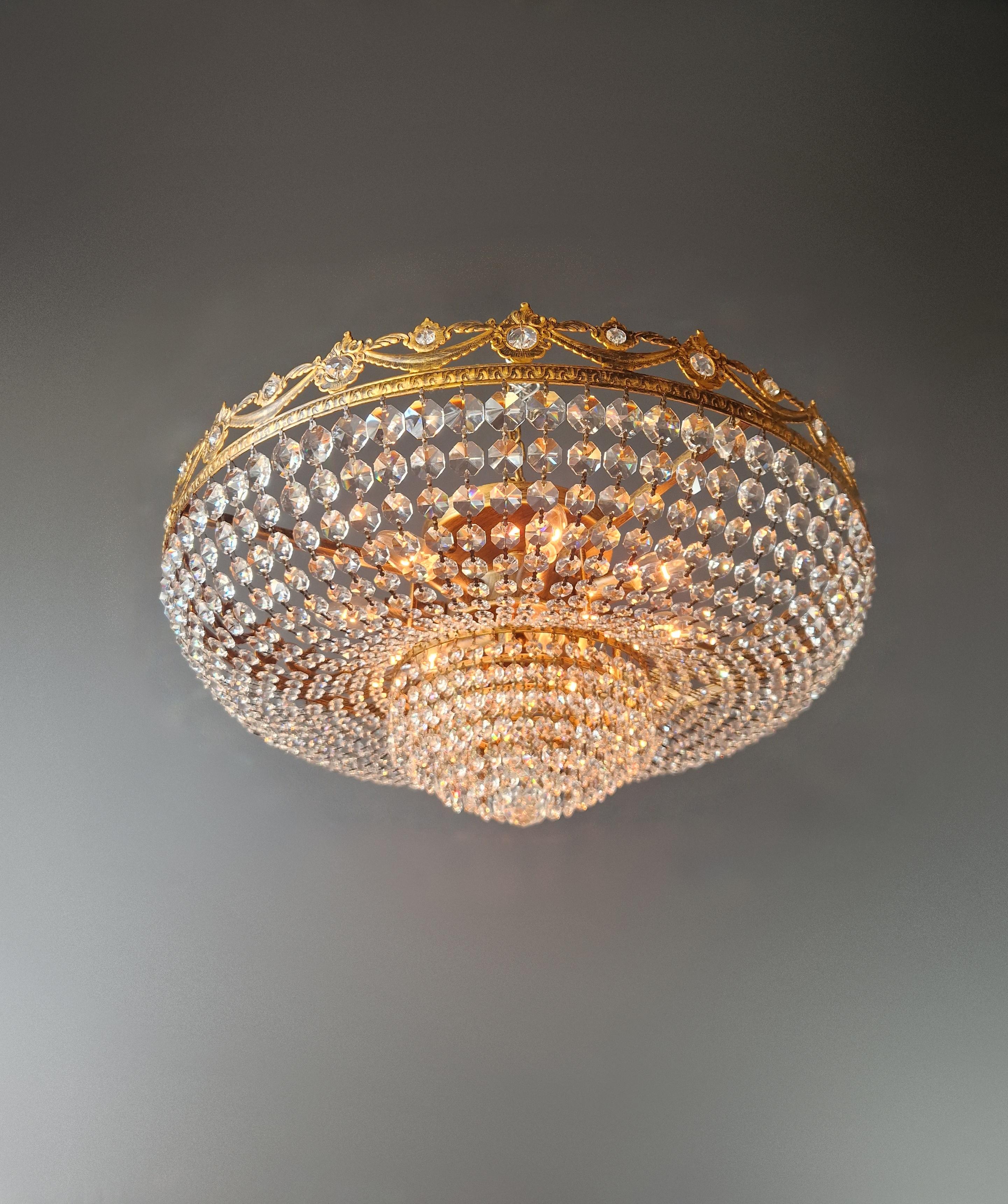 New Ceiling Light Antique Look Chandelier Plafonnier Crystals Art Deco For Sale 1