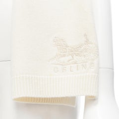 new CELINE 100% cashmere Carriage logo embroidery cream beige scarf