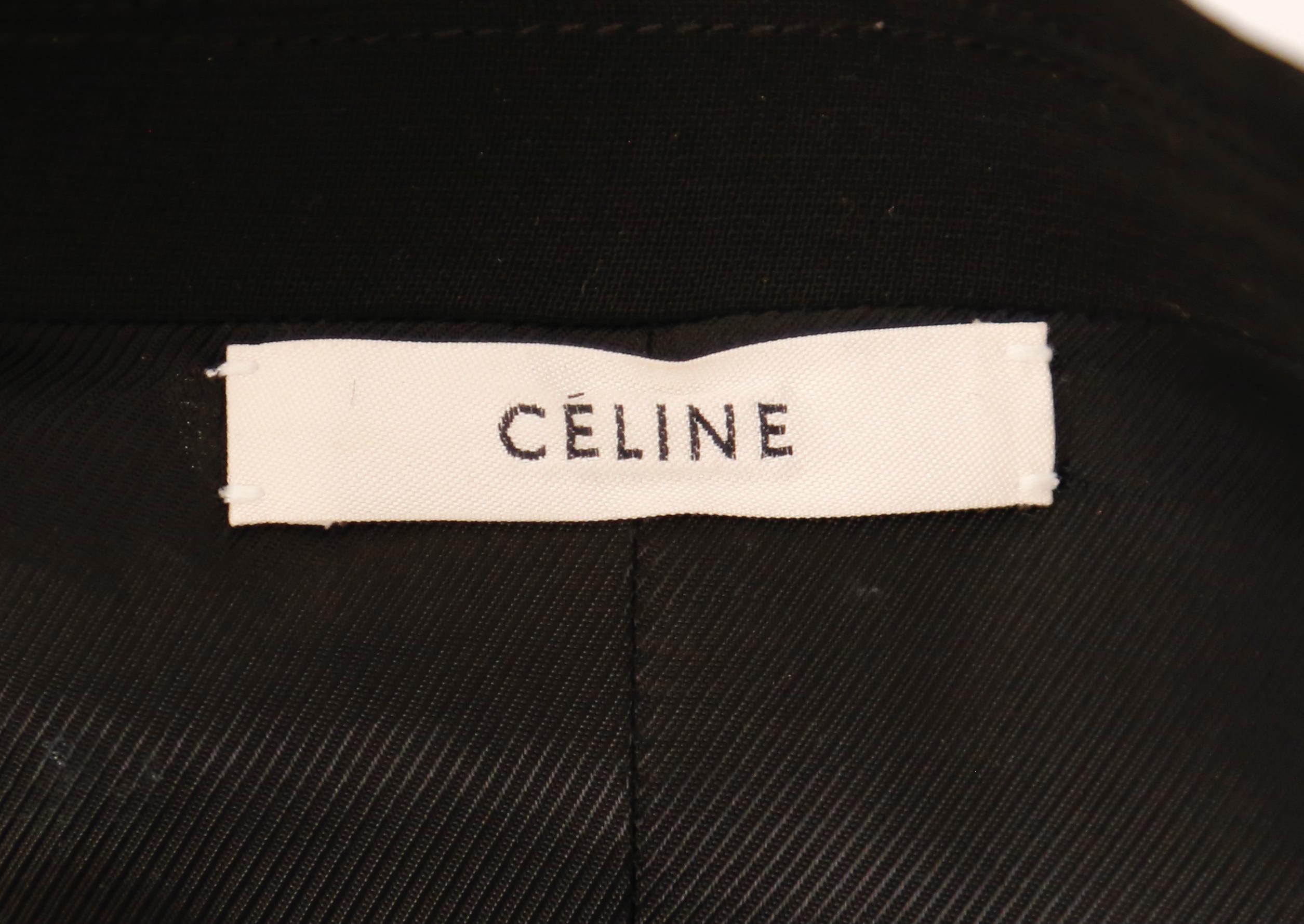 Black new CELINE by PHOEBE PHILO fall 2017 runway jacket with ruched half belt