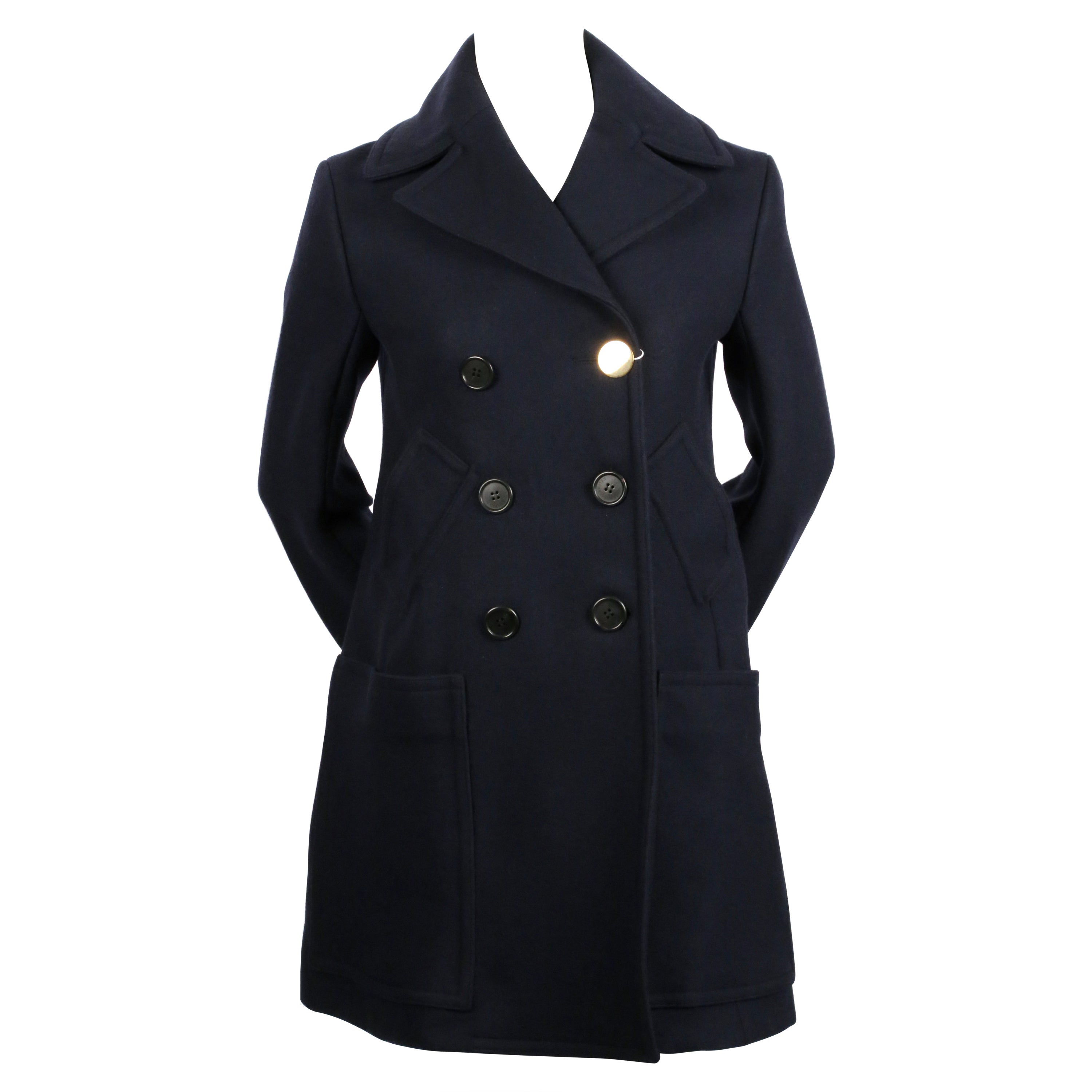 Neuer CELINE by PHOEBE PHILO marineblauer Woll-Peacoat mit goldenem Knopf