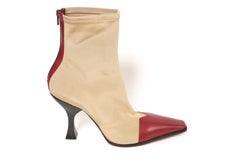 new CELINE by Phoebe Philo tan 'Madame' ankle boots with burgundy leather FR 40