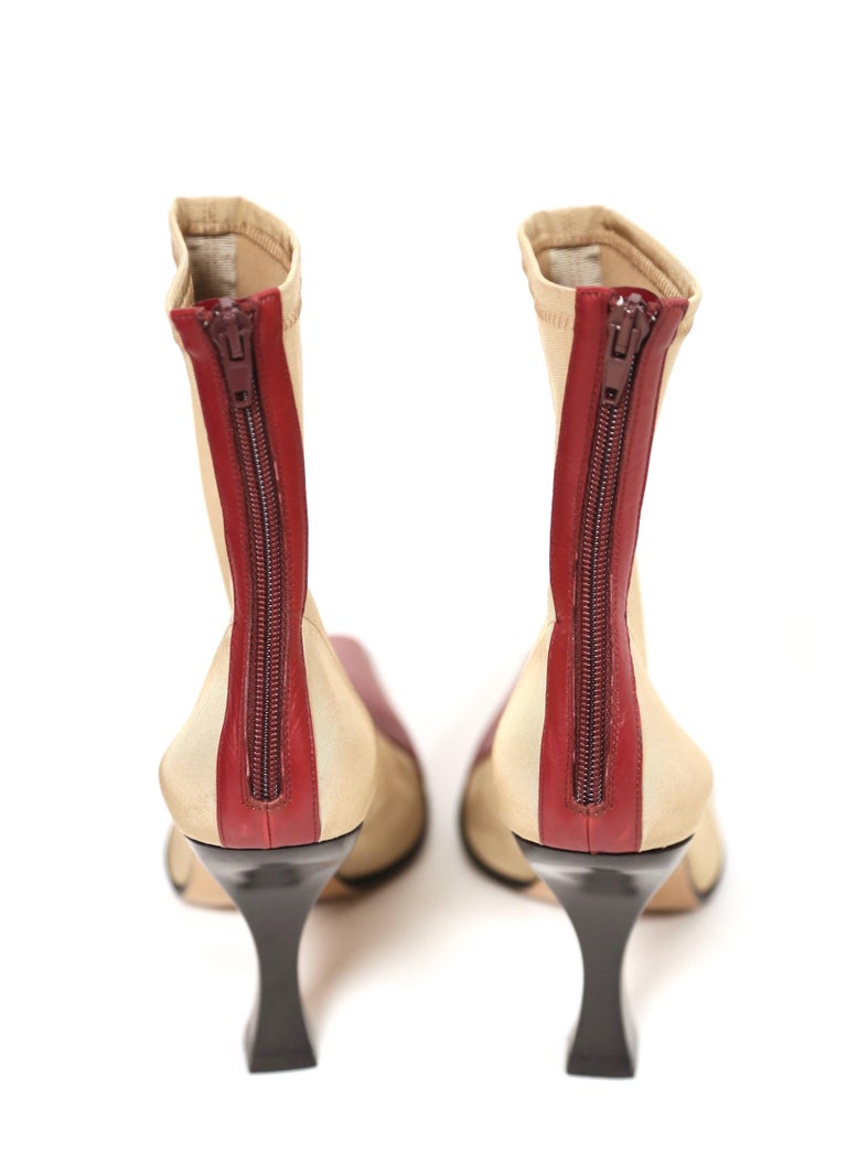 new CELINE by Phoebe Philo tan 'Madame' ankle boots with burgundy leather  FR 40